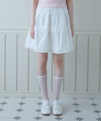 Pink Pineapple Mild Frill Midi Skirt_White