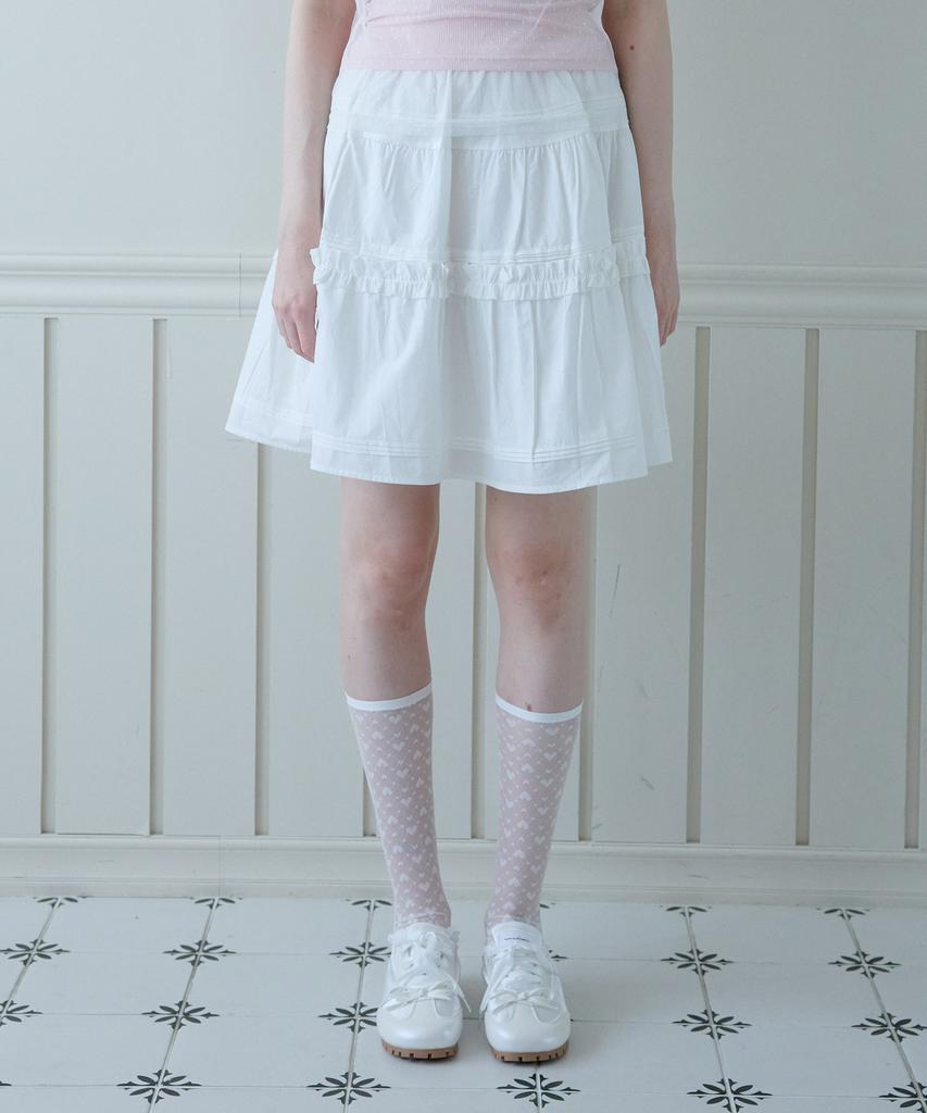 Pink Pineapple Mild Frill Midi Skirt_White