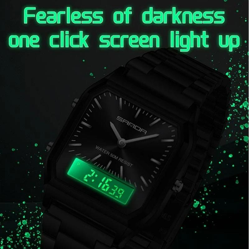 SANDA Neutral Dual Display Clock Waterproof Sports Quartz Watch Luxury Women's Stainless Steel Digital Electronic Watch