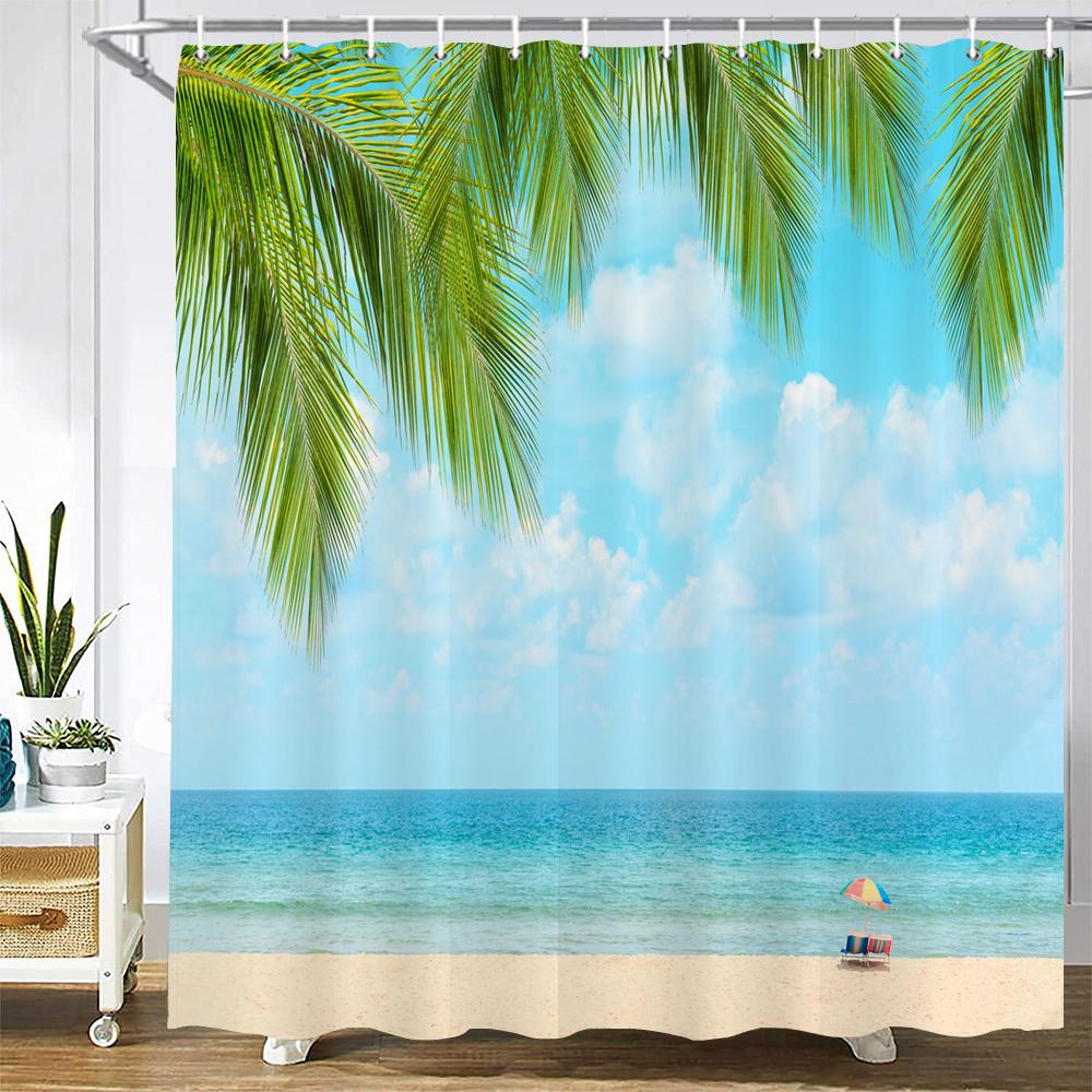 3D Seascape Beach Printed Fabric Shower Curtains Bathroom Curtain Bath Screen Waterproof Products Home Decor With Hooks