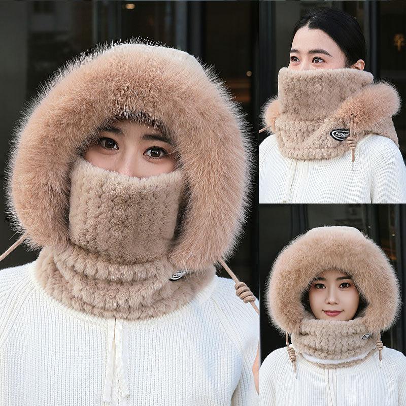 Autumn and Winter Hat Women's Scarf Integrated Fleece Thickened Thermal Hat Outdoor Cycling Hat Windproof Thermal Hat