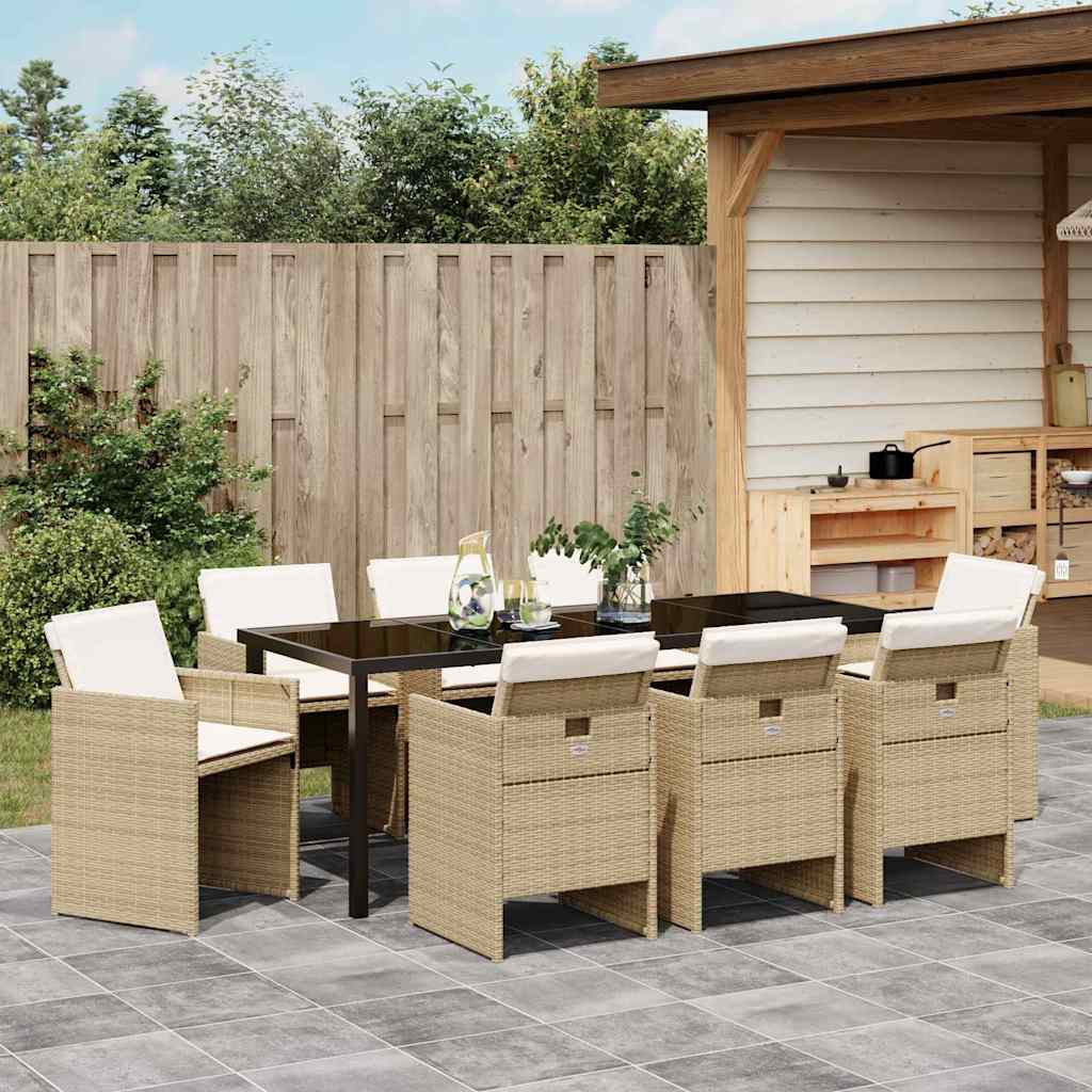 Garden Dining Set with Cushions 9 pcs Beige Poly Rattan