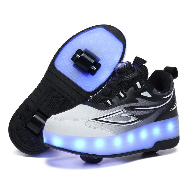 Children's 2-in-1 Removable Roller Skating Shoes for Skating and Parkour Racing Roller Skate Shoes Women's Sneaker with 2 Wheels
