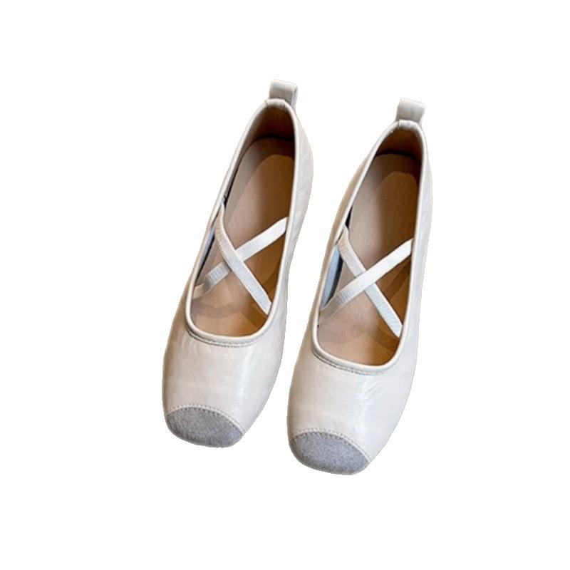 Weiche Lederversion~ Französische flache Ballerinas mit gekreuzten Riemen, neue superweiche Retro-Mary-Jane-Einzelschuhe mit leichtem Ausschnitt für Damen.