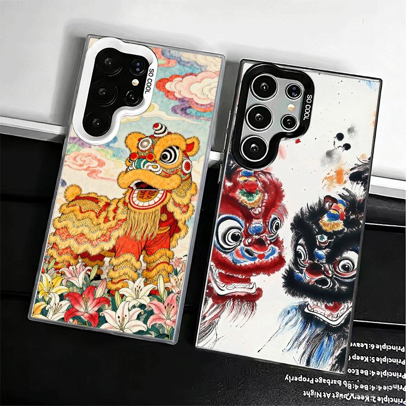 Lion Dance Ink Wash Shockproof Phone Case for Samsung Galaxy S26 Edge S25 Ultra S24 FE S23 Plus S21 Cover Anti Fall Fundas