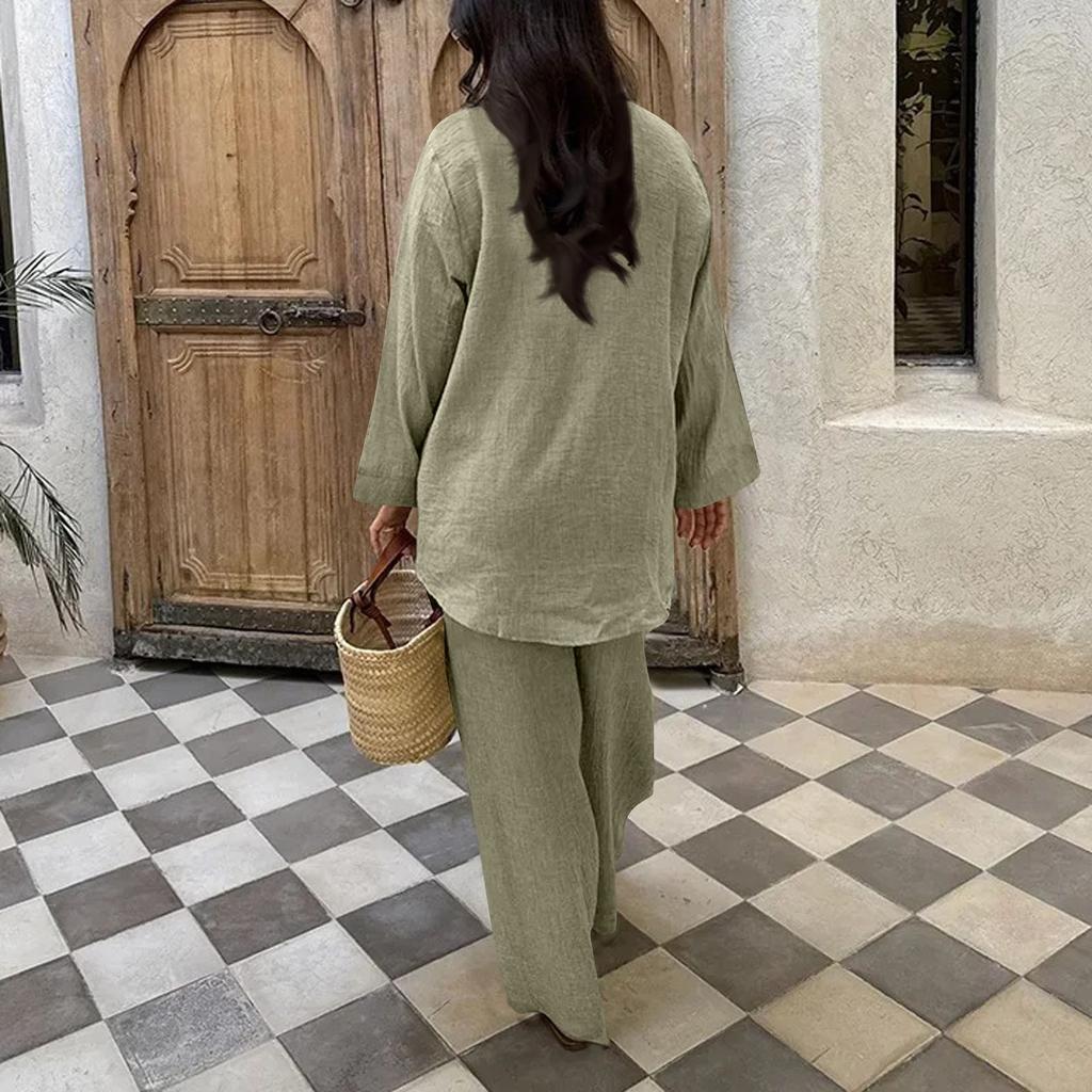 2-teiliges Damen-Outfit-Set, gerüschtes Kurzarm-Oberteil, Hose mit weitem Bein, Trainingsanzug-Sets