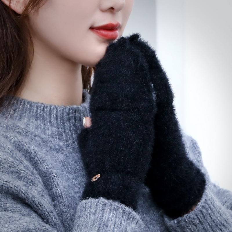 Thicken Women Warm Cat Gloves  Girls Cat Claw Paw Plush Mittens Soft Plush Short Fingerless Half Finger Winter Gloves