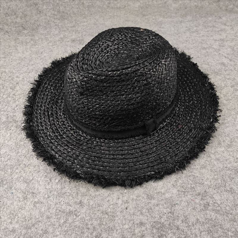 Straw hat rough edge spring and summer new outdoor shading beach sun protection raffia flat edge straw hat panama elegant millinery