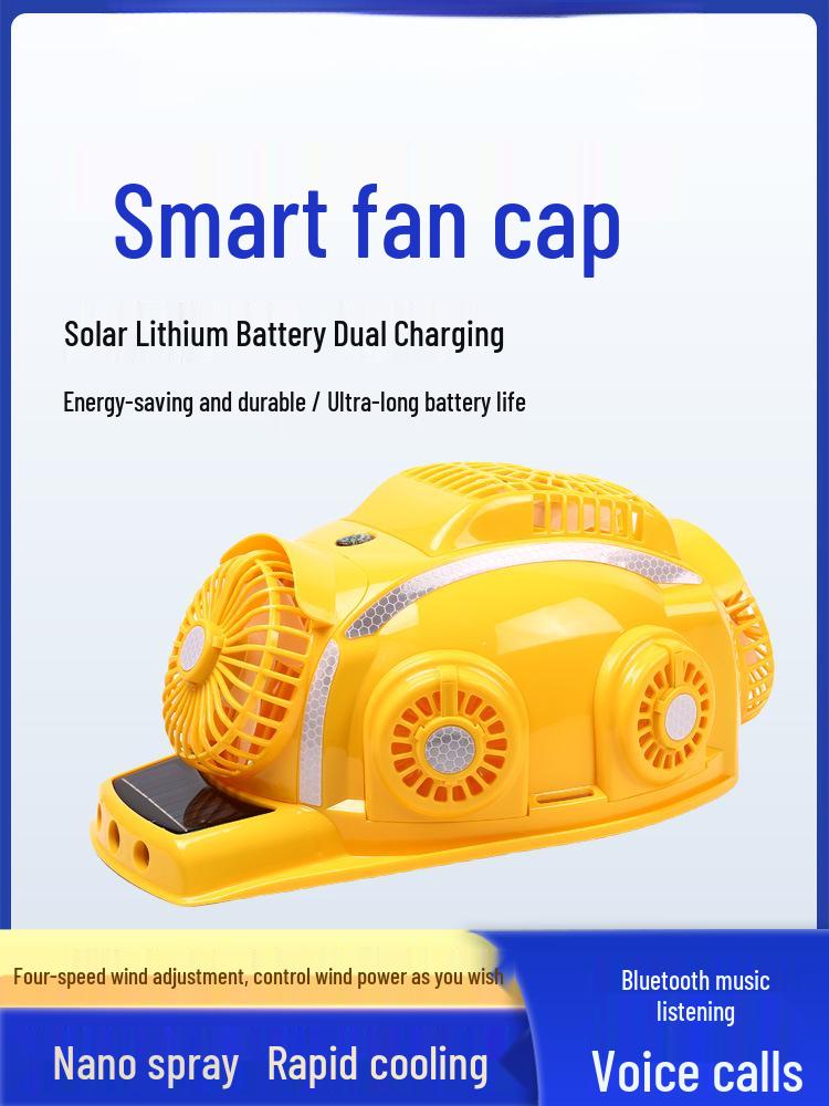 Six-Fan Multifunctional Cooling Hat with Solar Bluetooth Headlamp