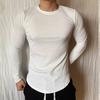 Men Sport Top Slim Fit High Elasticity Striped Texture Round Neck Quick-drying Long Sleeves