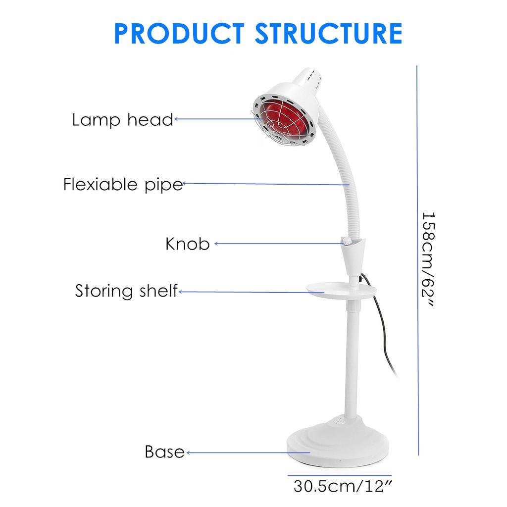 110v-240v Pain Relief 275W Floor Stand Infrared IR Temperature Light Therapy Heat Lamp