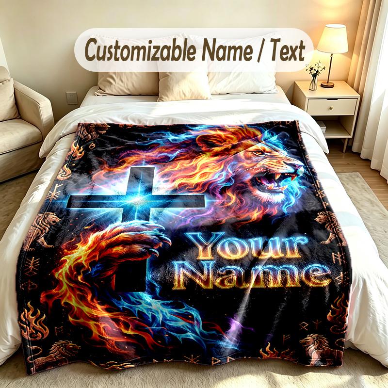 Lion Tiger Theme Custom Blanket Personalized Name & Text Customized Soft Warm Throw Blanket Home Decor