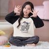 Girls Cotton Pajama Set Long Sleeve Round Neck Cartoon Print Sleepwear Kids Teens Home Wear