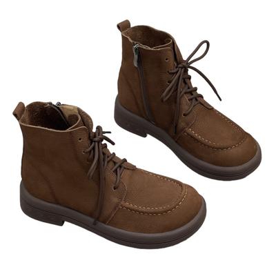 GKTINOO Handgefertigt 100% Echtes Leder Kurze Stiefel Damen Flacher Absatz Runde Zehenstiefel Damen Freizeitschuhe Herbst Damenstiefel