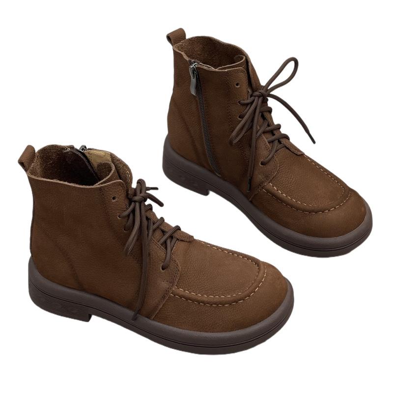 

Fashion GKTINOO Handmade 100% Genuine Leather Short Boots Women s Flat Heel Round Toe Boots Women leisure Shoes Autumn Women Boots 40