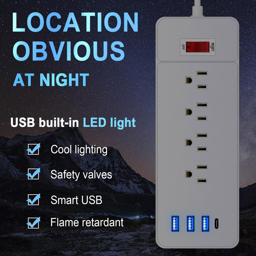 3 Side Designs Wall Mountable Power Strips Surge Protectors 12Outlets USB Port Low Profile Plugs Perfect for Home Office