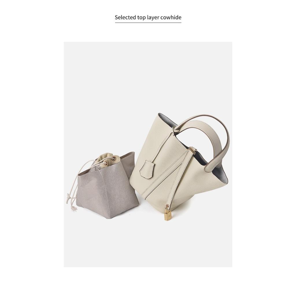 Large Vegetable Basket Bag TOGO First-layer Cowhide Handbag Fashionable Commuting Large-capacity Bucket Bag Genuine Leather Women's Bag