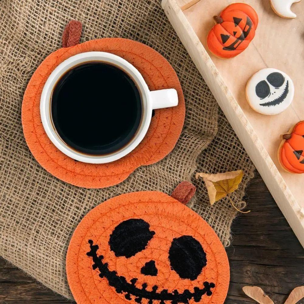 4/8Pcs Handwoven Pumpkin Shaped Coasters Anti Scald Decorative Placemats Cafe Use