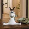 Winter Holiday Desk Ornaments Nordic Minimalist Resin Reindeer Figurine with Knitted Scarf, Cute Healing Deer Statue, Matte White Elk Figurines