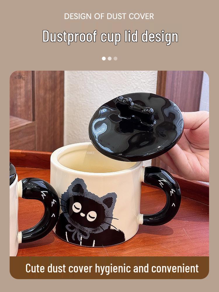 Ceramic Cat Mug with Lid - Cute Office Cup, Couple Gift, Souvenir Boxed, Birthday Present