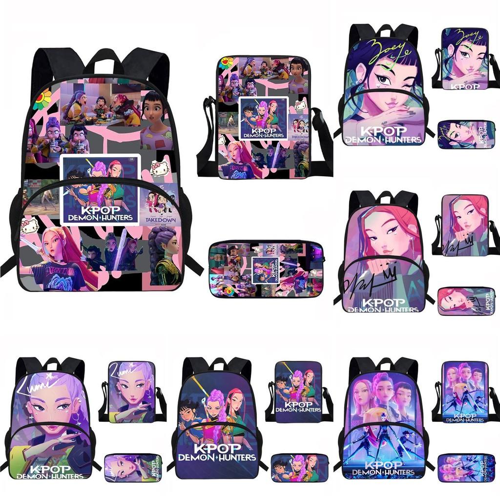 Hunters Demon Kpop Child School Backpack Set Breathable Fabric Primary Students