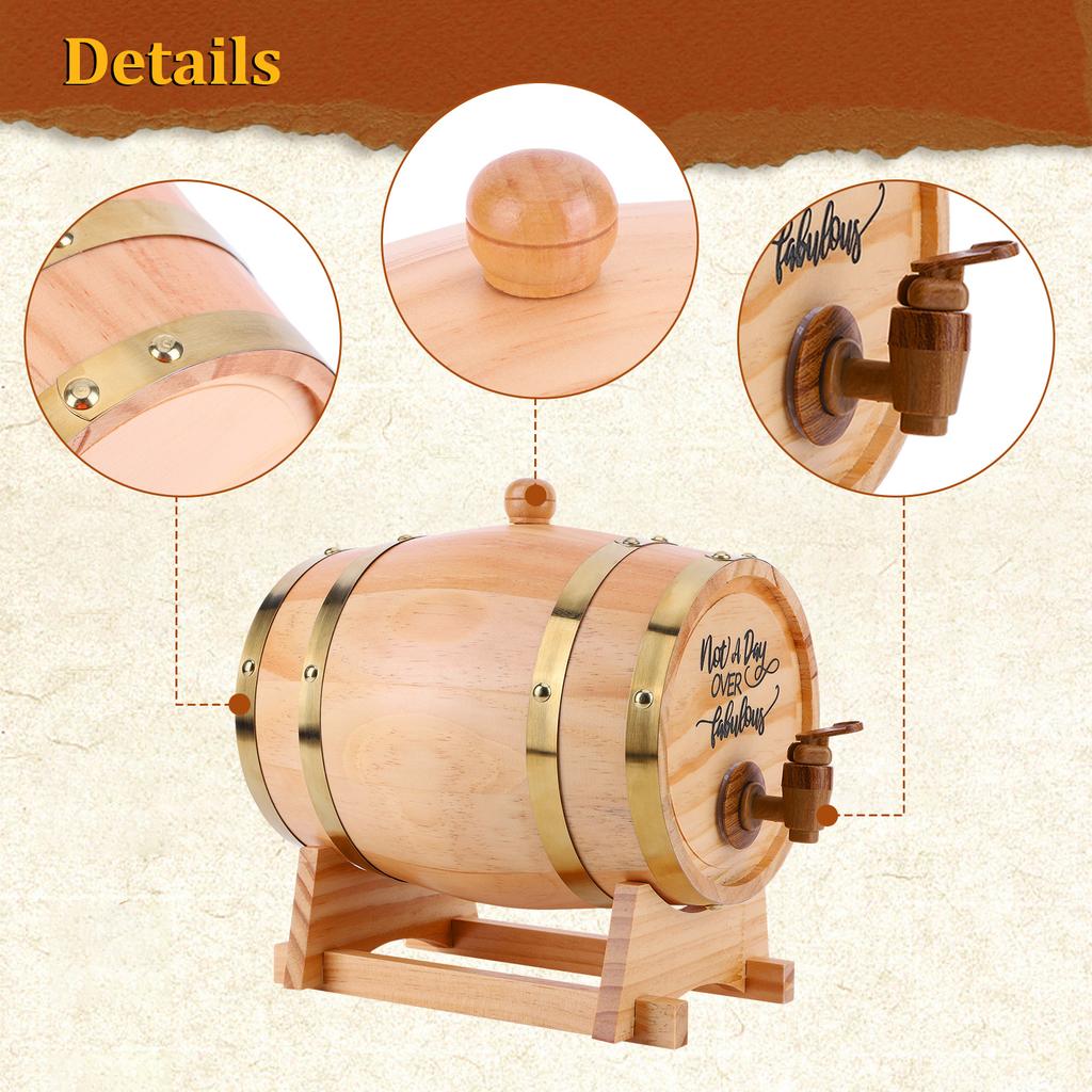 3L Engraved Whiskey Barrel with Stand Bung and Spigot Wooden Whiskey Barrel Wine Barrel for Whiskey Bourbon Cocktails Rum