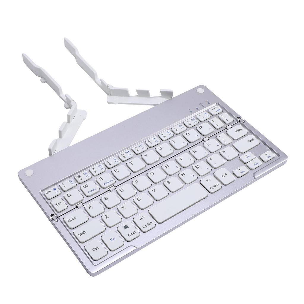 Foldable Keyboard with Phone Stand Small Quiet Folding Portable Lightweight Rechargeable for Travel Tablet Silver White