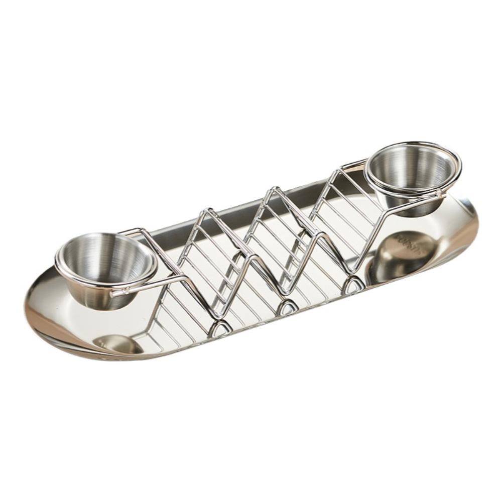 W-shaped Taco Stand with Tray Rust-proof Pancake Display Tray Stainless Steel Taco Holder Baking