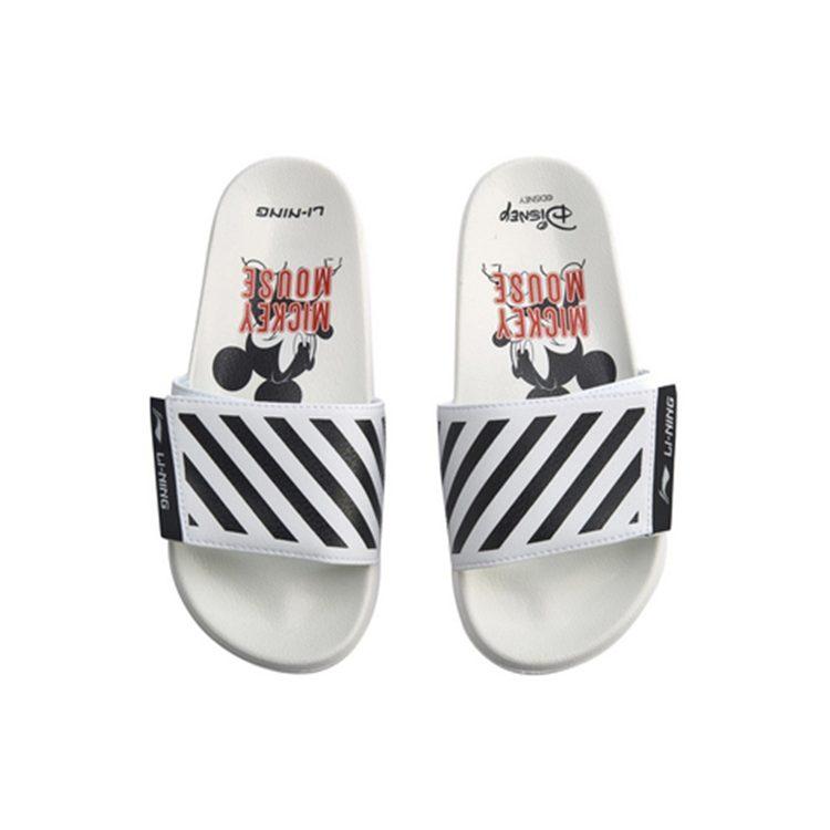 Li Ning Sports Fashion Series Disney Mickey Crossover Lightweight Stylish White Black Slippers Women's AGAQ024-3