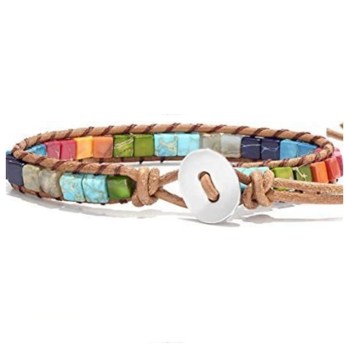 

Плетений браслет із натурального каменю. Богемський креативний браслет ручної роботи, ювелірний подарунок