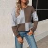 2026 Autumn Women's Color Block Round Neck Pullover Hoodie - New Arrival