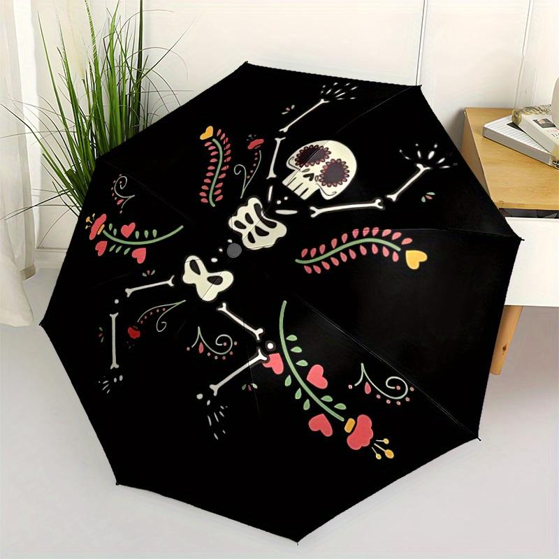 1pc Skeletal Flowers Automatic Open/Close Umbrella, Portable Folding Umbrella for Travel, Themed Events, It is suitable as a gift for various festival