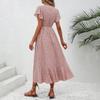 Boho Flowy Summer Floral Maxi Dress for Women V Neck Short Sleeve Wrap Beach Dress Casual Long Dress with Ruffle Hem and Split