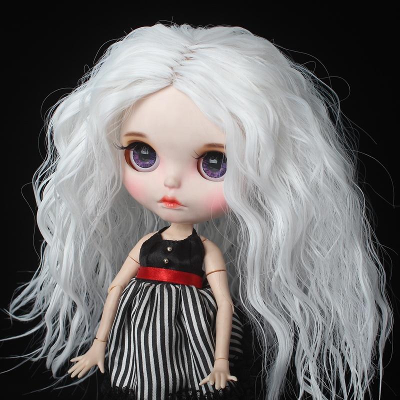 Machine Made Loose Kinky Curly Yaki Creamy-white Synthetic Hair for Blythes Doll 25cm Head Doll Wigs
