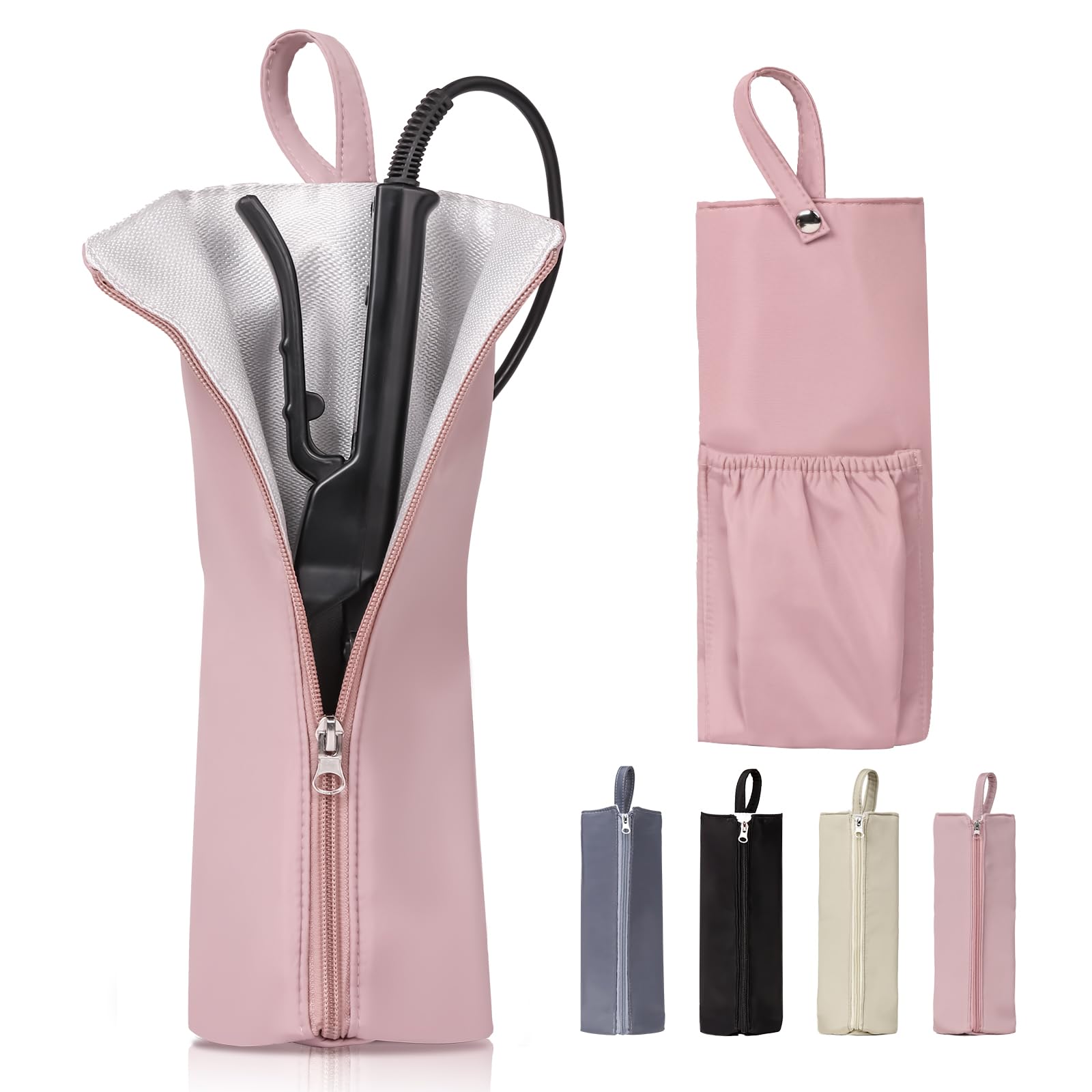 

Hair Iron Hanging Hair Iron Pouch with Cord Keeps Hair Iron to Convenient Large Easy Carefully Easy to Home Baby Pink Heat-Resistant Case, Waterproof,