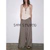 Summer New Product Women's Clothes American Viscose Blended Long Wide Faded Stripes Draping Mid-Waist Pants 3717040