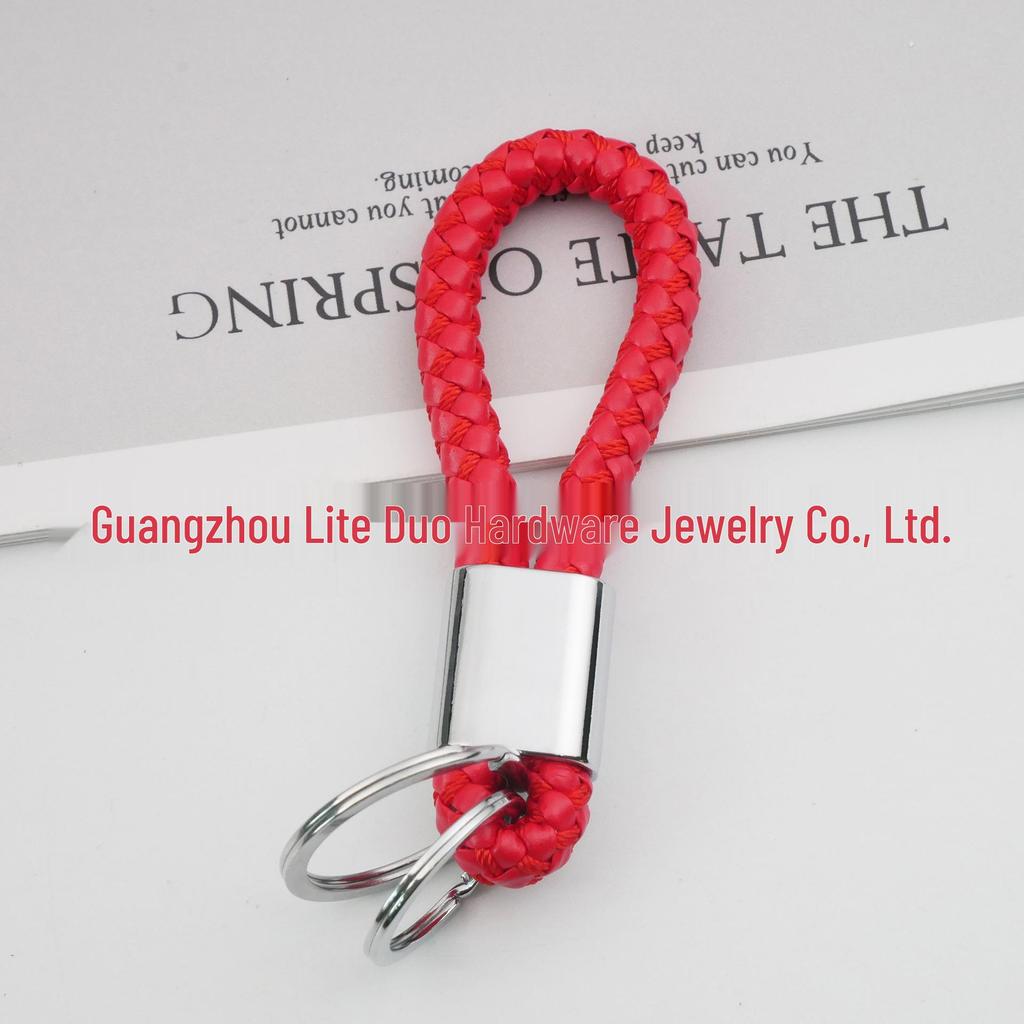 Universal Woven Leather Car Keychain with Double Rings