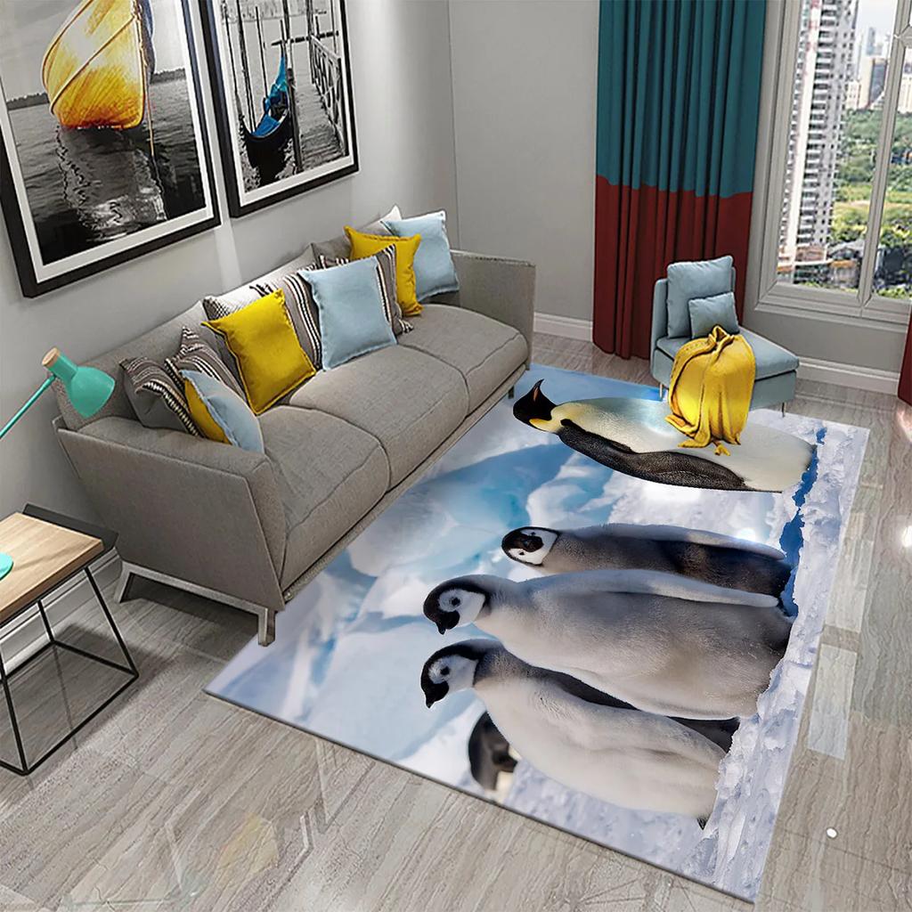 3D Cartoon Penguin Carpet Cute Animal Big Rug for Living Room Bedroom Comfortable Decor Floor Mat Area Rug Bathroom Non-slip Rug