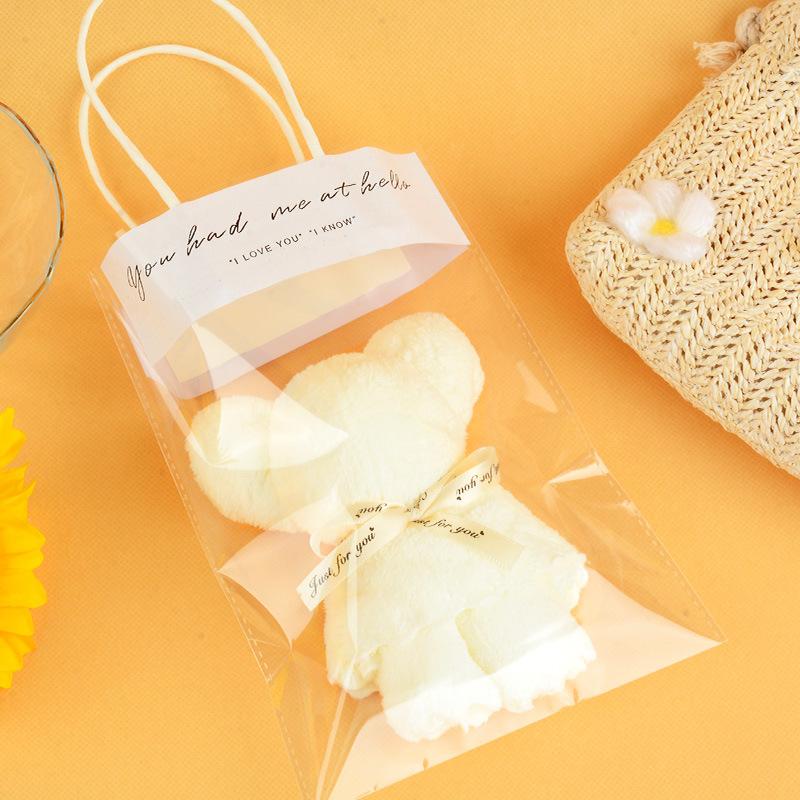 Baby Shower Favors Bear Towel Soft Coral Fleece Hand Towels with Bags for Wedding Graduation Valentine Baby Baptism Supplies