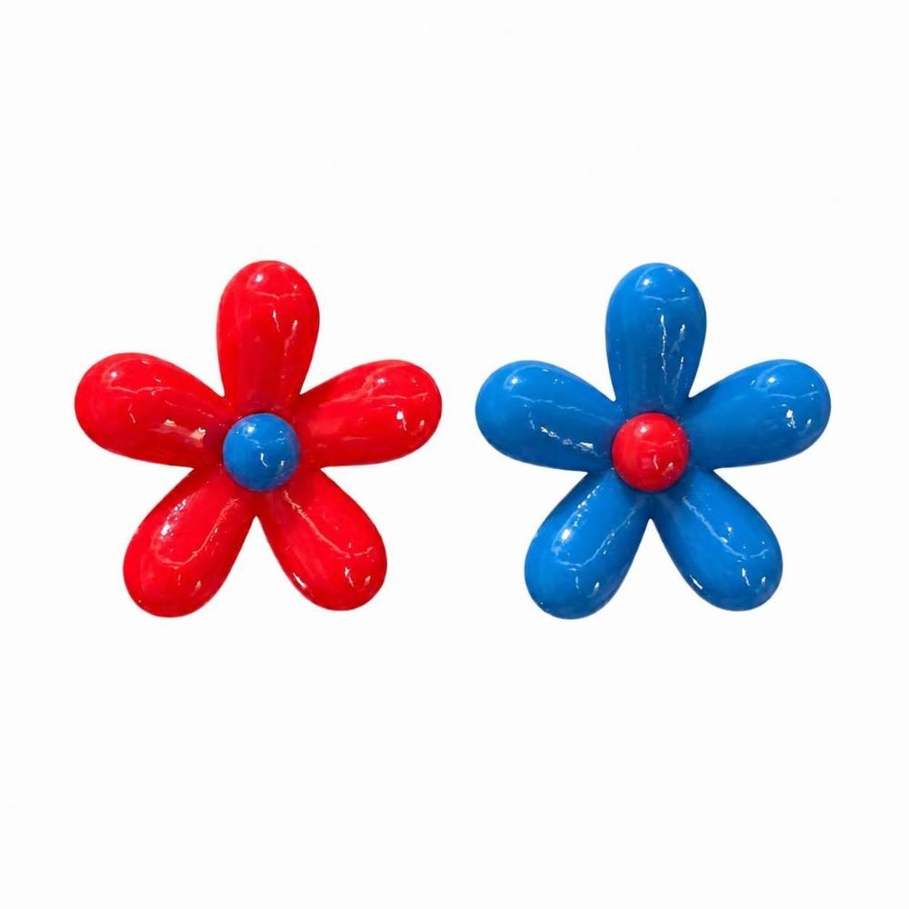 Oversized Resin Flower Earrings Glossy Asymmetry Earrings Trendy Flower Stud Earrings  Women Girls