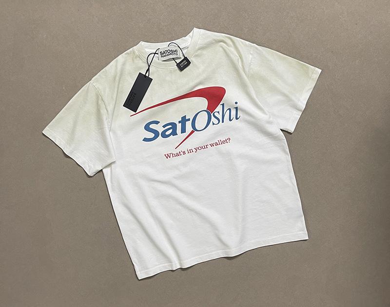 Hip Hop Vintage Beyaz Tie-dye Oversize Tişört Tee Unisex Unisex %100 Pamuk Üst Harfler Logo Baskı Satoshi Nakamoto Tişört Etiketler