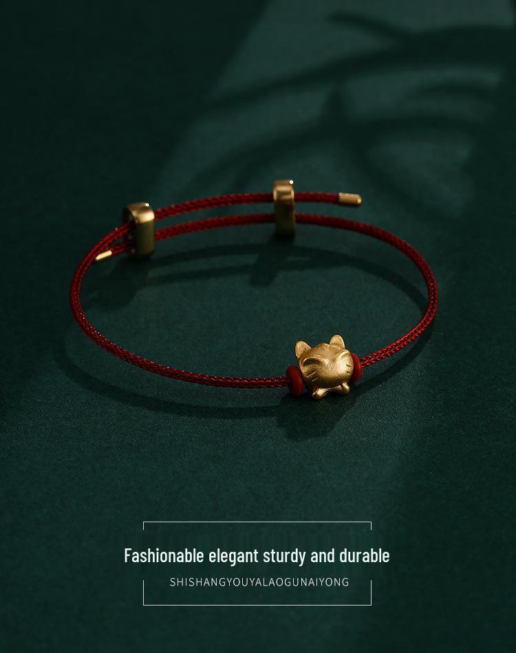 3D Gold Beaded Red and Black Milan Rope Bracelet for Couples - DIY Titanium Steel Design