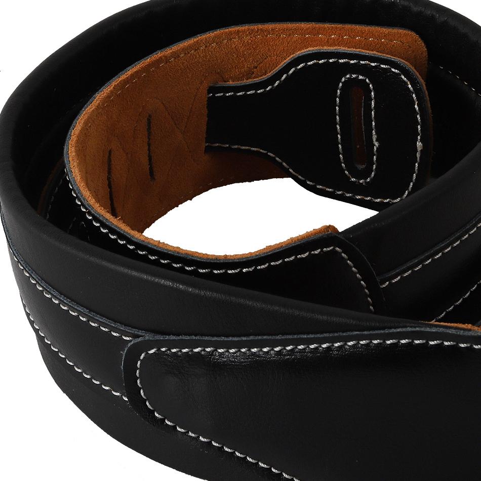 Genuine Leather Padded Black Guitar Strap for Electric Acoustic Guitar Bass Adjustable Belt Widen and Soft