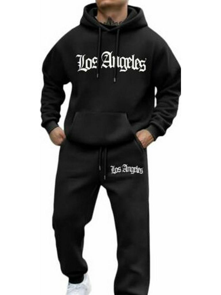 Trendy Hooded Letter Print Sweatshirt Set for Autumn/Winter