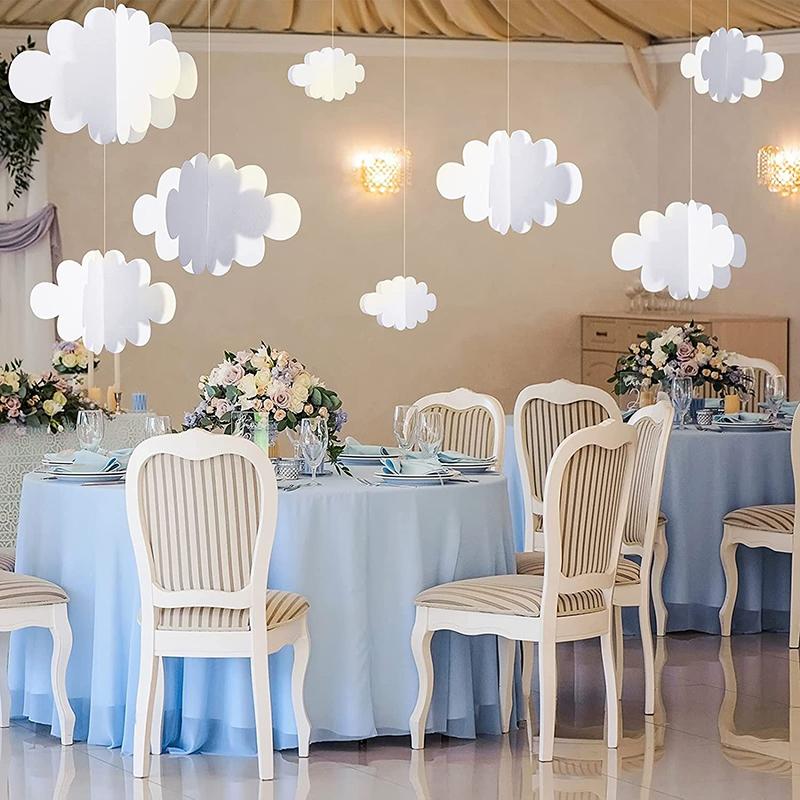 16Pcs 3D Cloud Decorations White Hanging Clouds For Ceiling Cloud Party Decorations Cloud Ornaments Hanging Ceiling Decoration