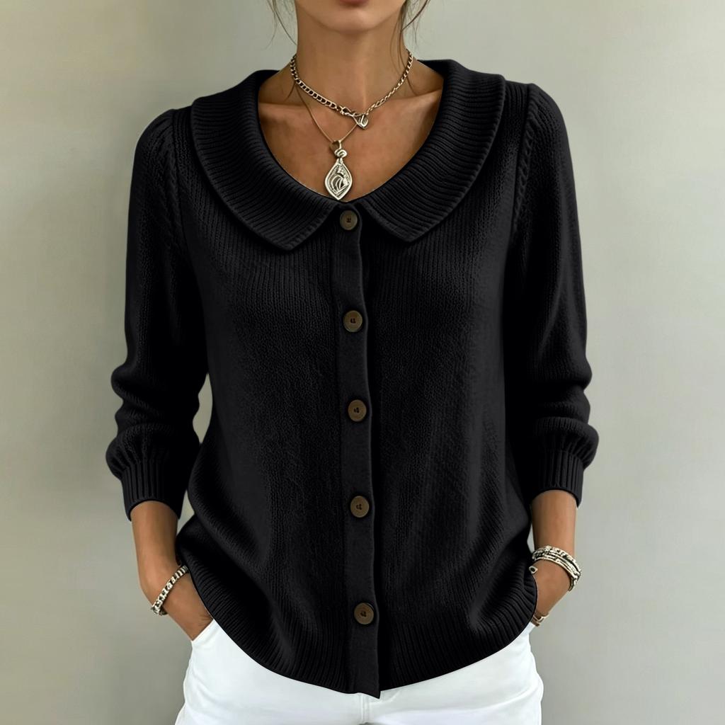 Maglione casual da donna in maglia con bottoni e colletto rovesciato, Pullover colorato