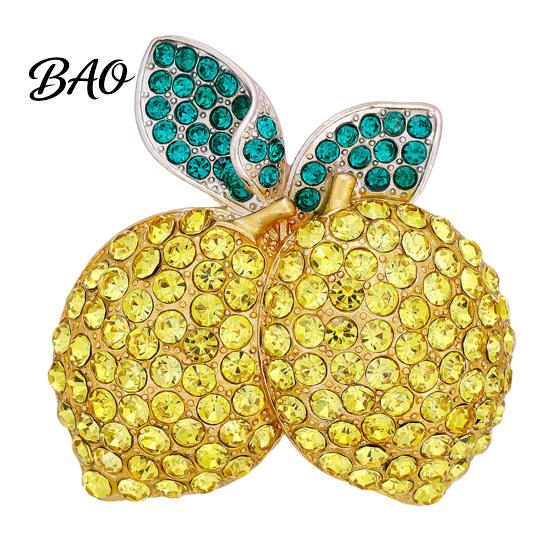 Decorative Brooch Pin Double Lemon Rhinestone Pin, Yellow Lapel for Women Men, Alloy Fruit Badge Jewelry Suit Jackets and Bags Theme