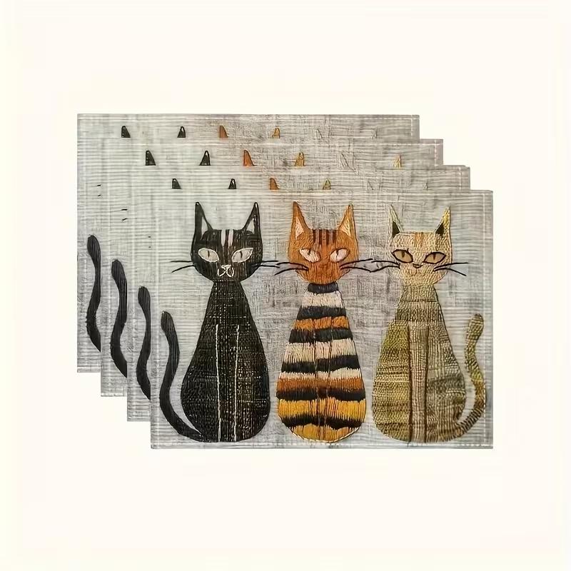Three Little Cat Pattern Meal Mat Rectangular Meal Mat Restaurant Decoration Desktop Decoration Party and Daily Home Decoration