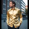 2025 Men's Shiny Satin Long-Sleeve Shirt - Spring/Autumn Trendy Nightclub Style.