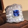 Huitan Luxury Silver Color Ring for Women Party Wedding Engagement Elegant Accessories Inlaid White/Blue CZ Fashion Chic Jewelry